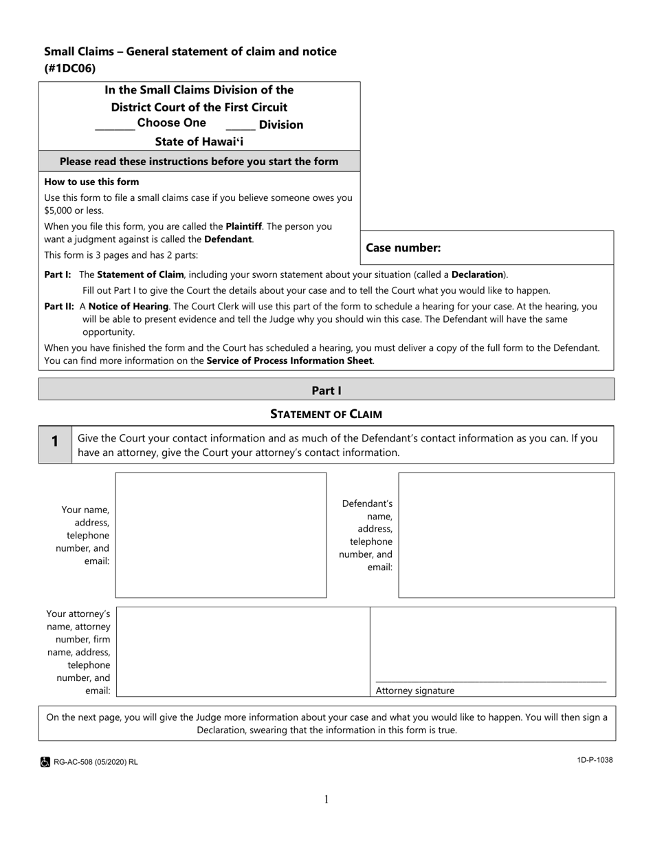 Form 1DC06 Fill Out Sign Online And Download Fillable PDF Hawaii 