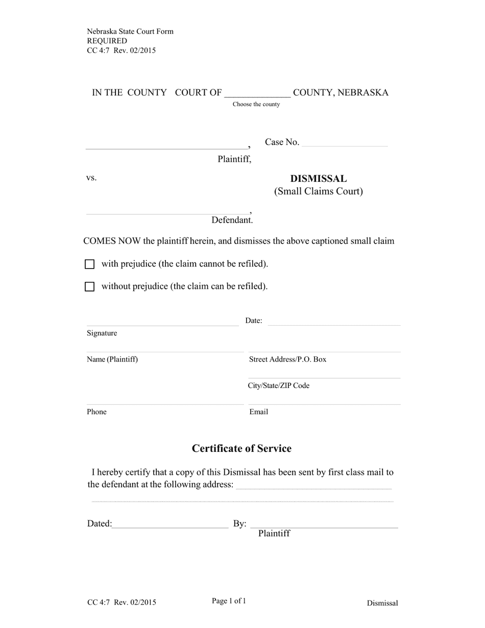 Form CC4 7 Download Fillable PDF Or Fill Online Dismissal Small Claims 