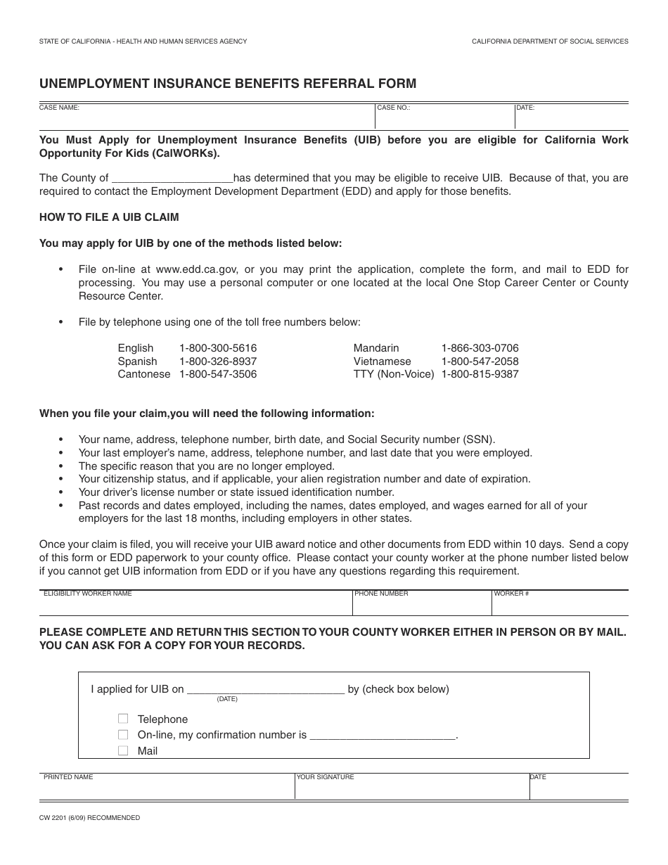 Form CW2201 Fill Out Sign Online And Download Fillable PDF 