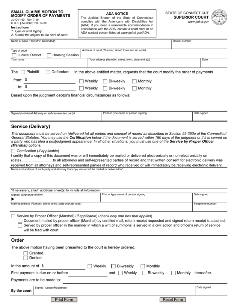 Form JD CV 160 Download Fillable PDF Or Fill Online Small Claims Motion 