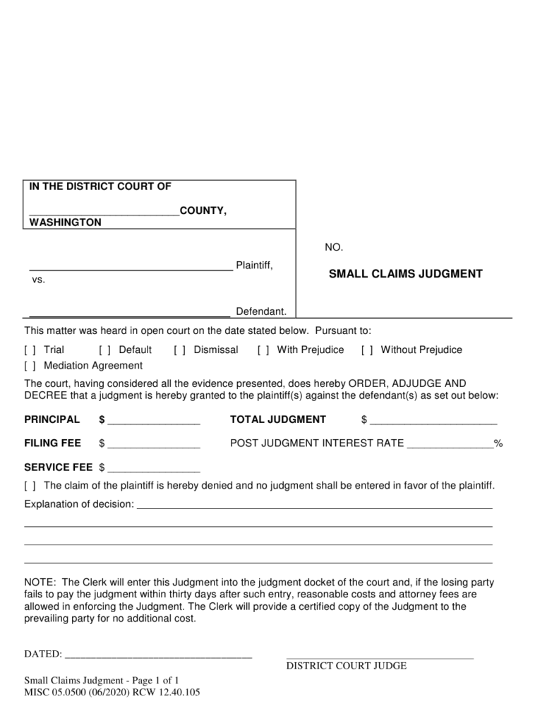 Form MISC05 0500 Download Printable PDF Or Fill Online Small Claims 