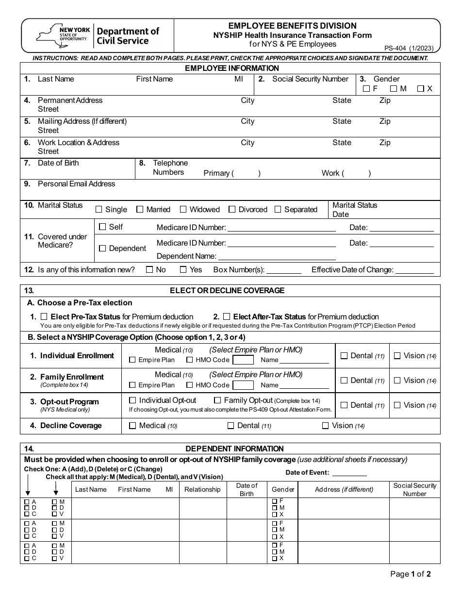 Form PS 404 Download Fillable PDF Or Fill Online Nyship Health 