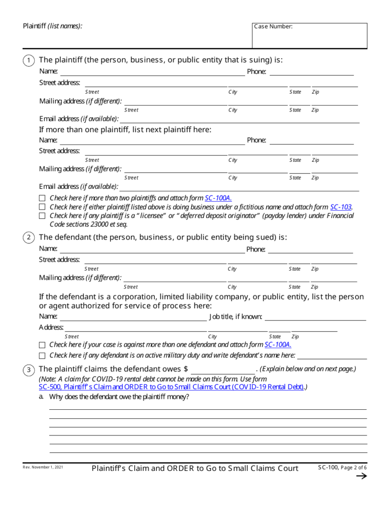 Form SC 100 Fill Out Sign Online And Download Fillable PDF 