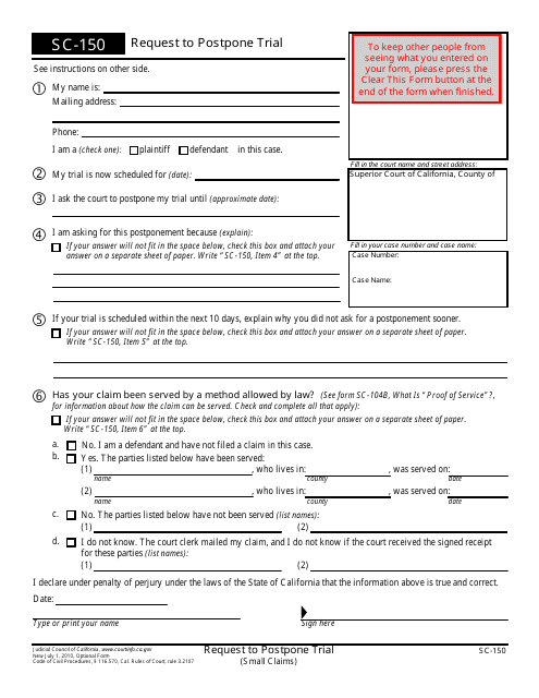 Form SC 150 Fill Out Sign Online And Download Fillable PDF 