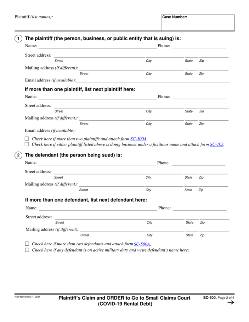 Form SC 500 Download Fillable PDF Or Fill Online Plaintiff 39 s Claim And 