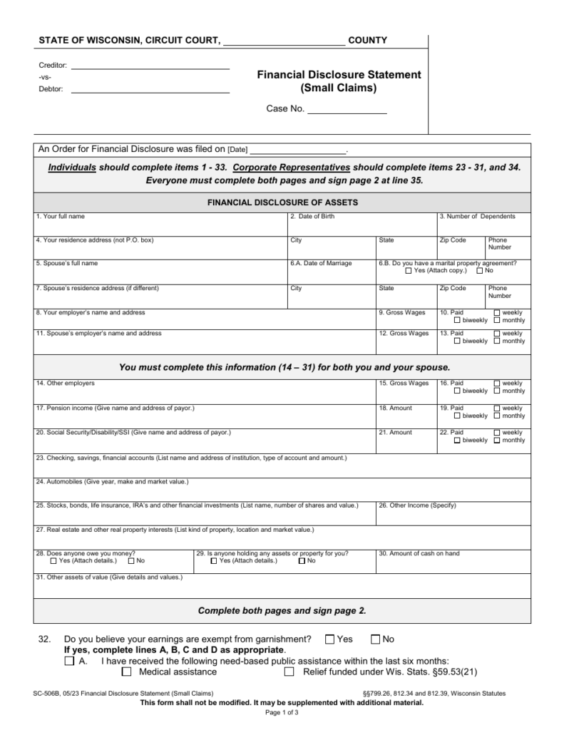 Form SC 506B Download Printable PDF Or Fill Online Financial Disclosure 