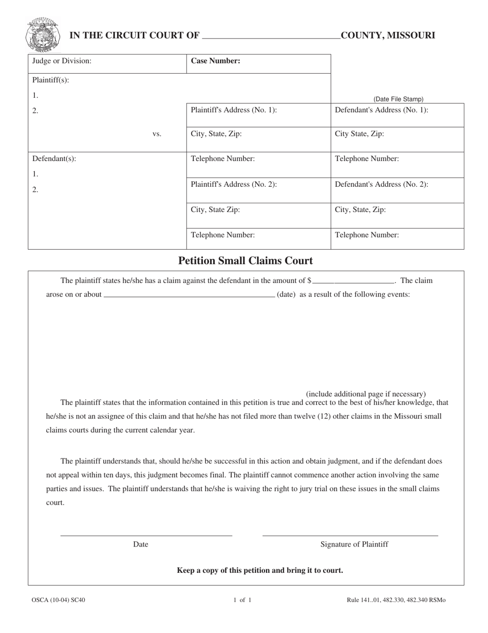 Form SC40 Fill Out Sign Online And Download Fillable PDF Missouri