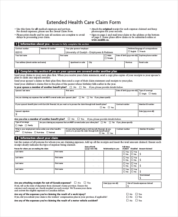 FREE 13 Sample Health Care Claim Forms In PDF Excel MS Word PlanForms