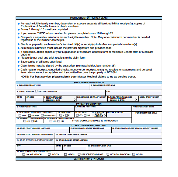 FREE 14 Medical Claim Forms In PDF MS Word