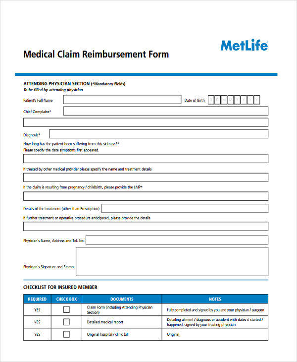 FREE 8 Medical Reimbursement Forms In PDF