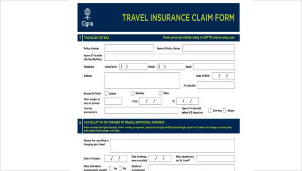 FREE 8 Sample Travel Insurance Claim Forms In PDF MS Word Excel