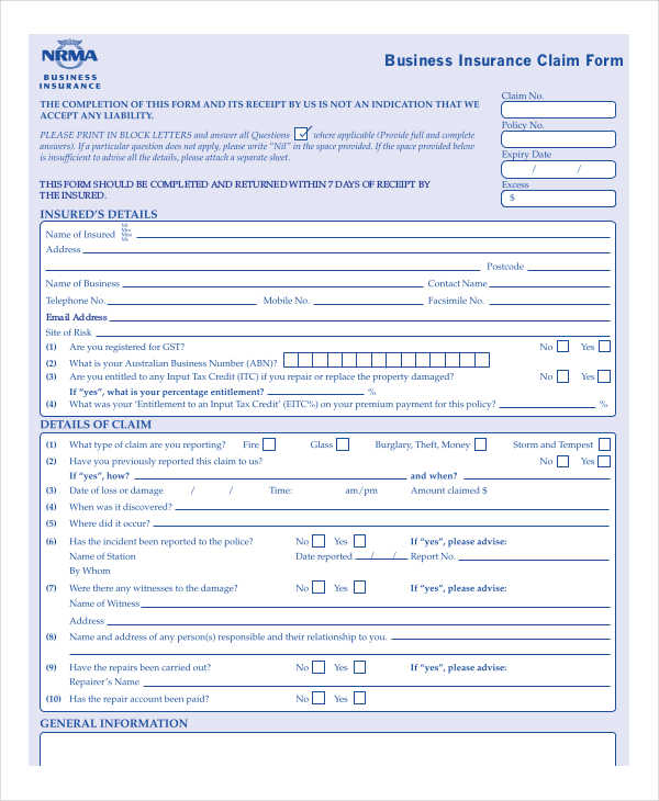 FREE 9 Business Insurance Forms In PDF MS Word