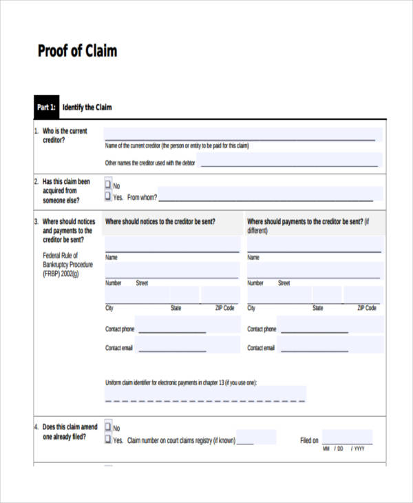 Free 9 Sample Proof Of Claim Forms In Ms Word Pdf Vrogue co