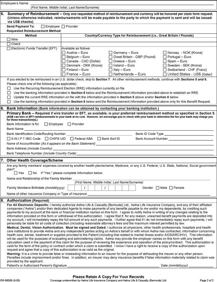 Free Aetna Medical Claim Form PDF 204KB 2 Page s Page 2