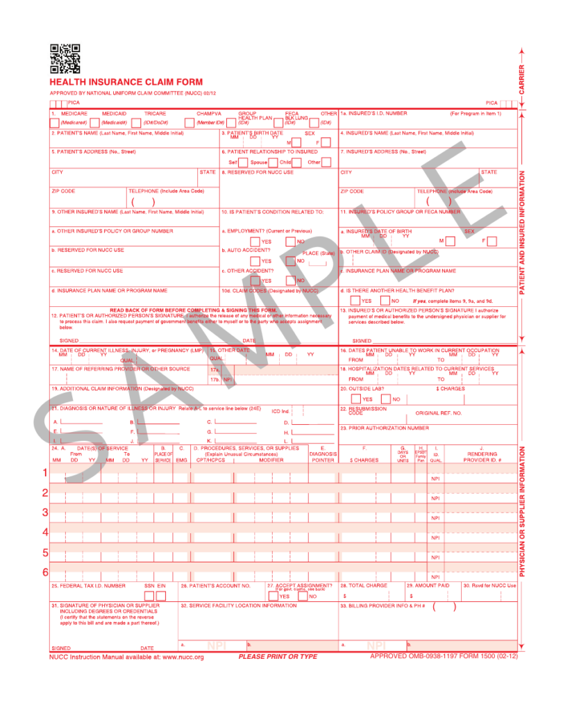 Free Health Insurance Claim Form 1500 Template Printable Templates