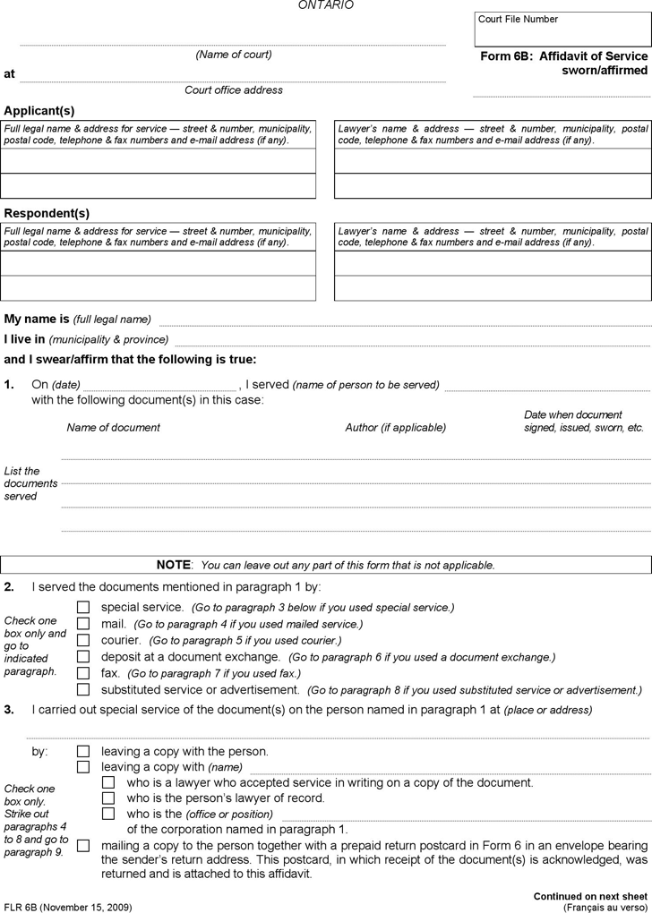 Free Ontario Affidavit Of Service Form PDF 100KB 4 Page s 