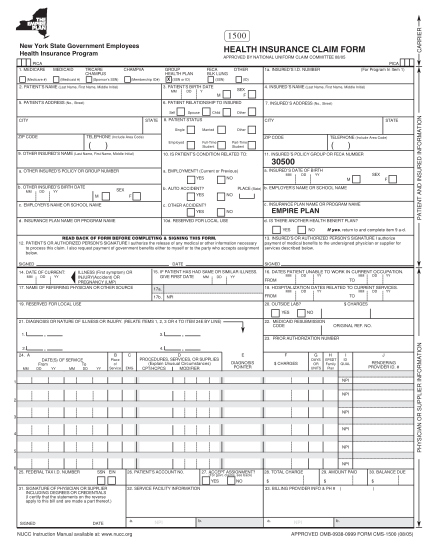 Free Printable 1500 Health Insurance Claim Form