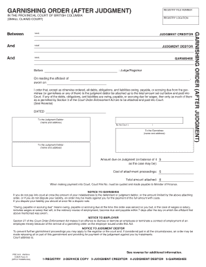 Garnishing Order Bc Small Claims Fill Online Printable Fillable 