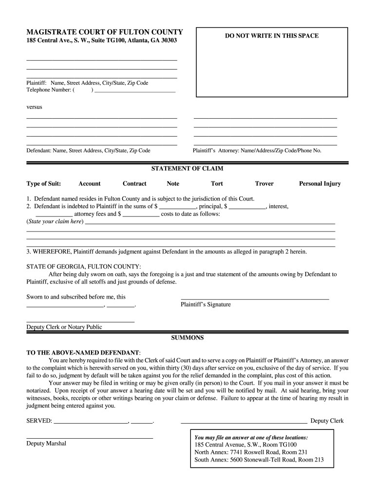 Georgia Small Claims Statement Fill Out Sign Online DocHub