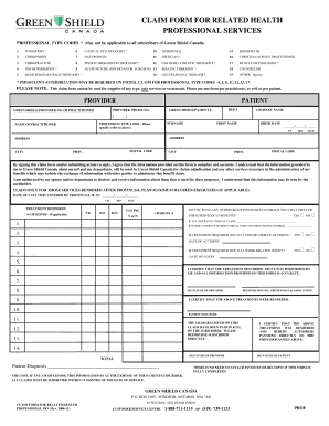 Green Shield Claim Form For Related Health Professional Services Fill