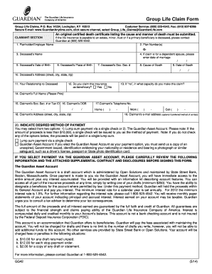 Guardian Life Insurance Claim Form Fill Online Printable Fillable 