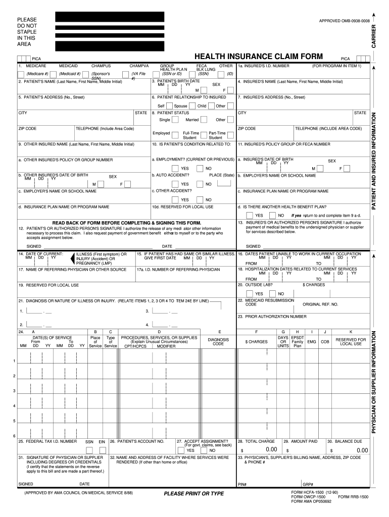 Hcfa Form 1500 Tricare Fill Online Printable Fillable Blank 