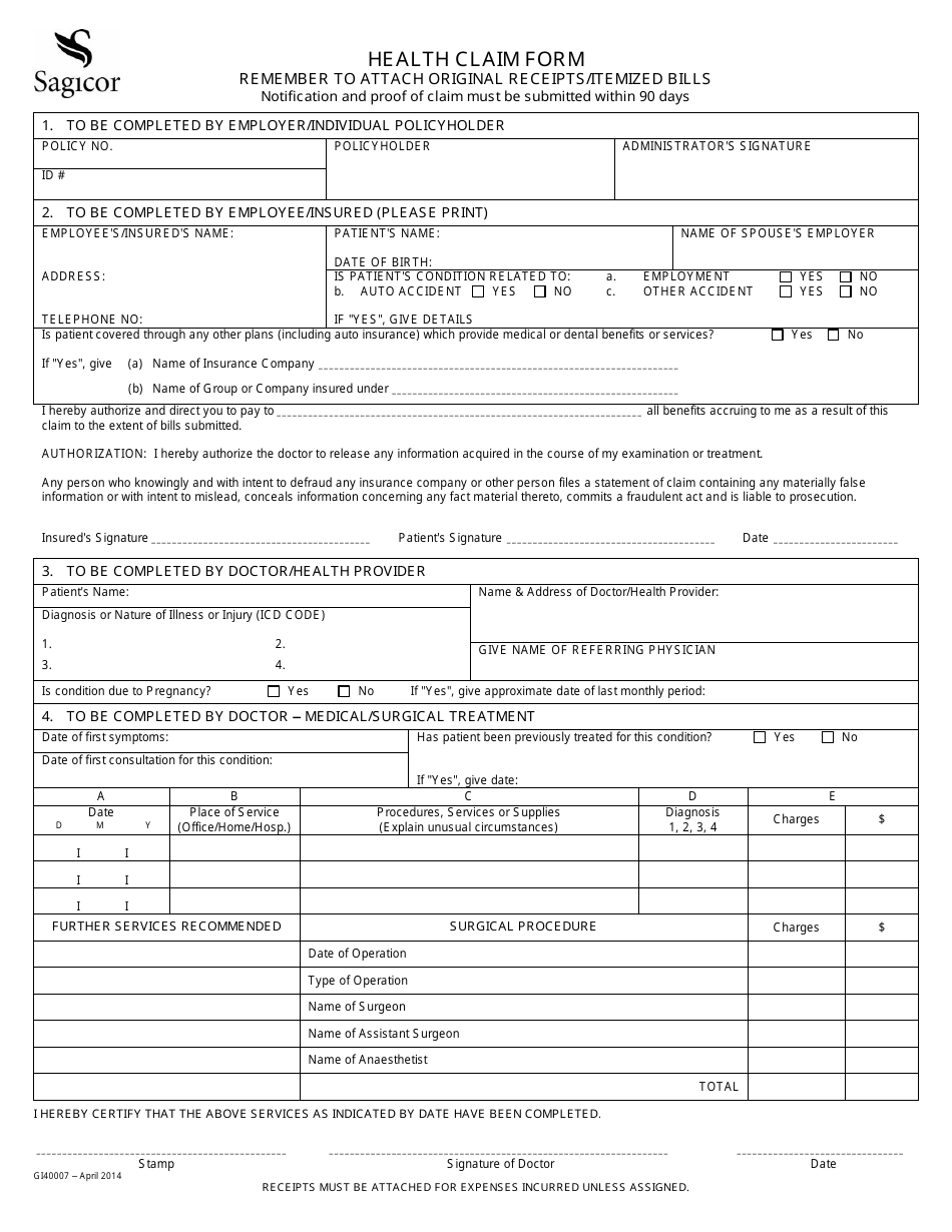 Health Claim Form Sagicor Fill Out Sign Online And Download PDF 