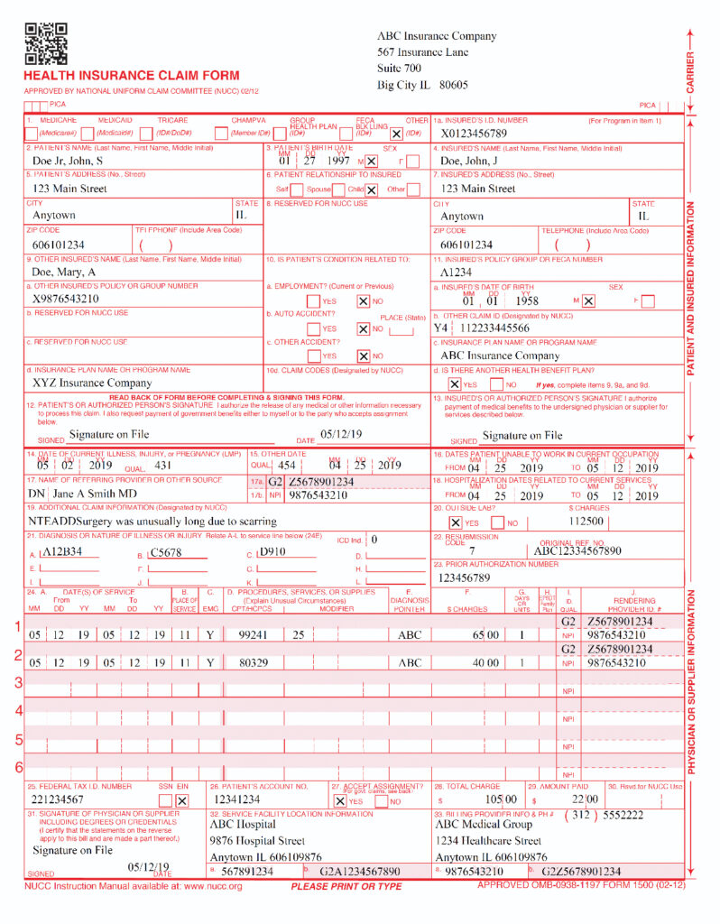 Health Insurance Claim Form 1500 Instructions