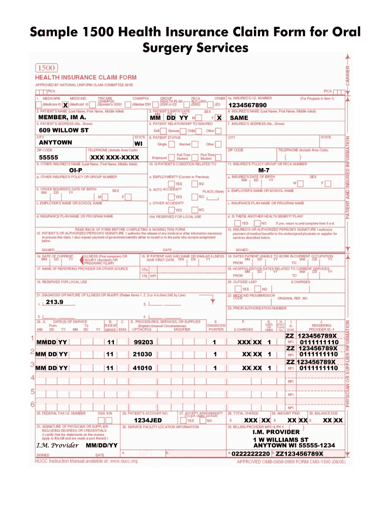 Health Insurance Claim Form Example Fill Online Printable Fillable 