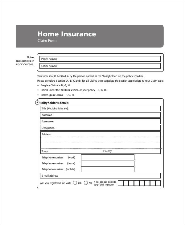 Insurance Claim Forms Templates Financial Report