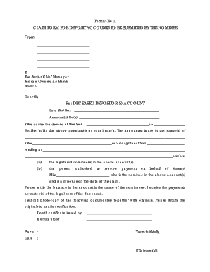 Iob Death Claim Form Fill Online Printable Fillable Blank PdfFiller