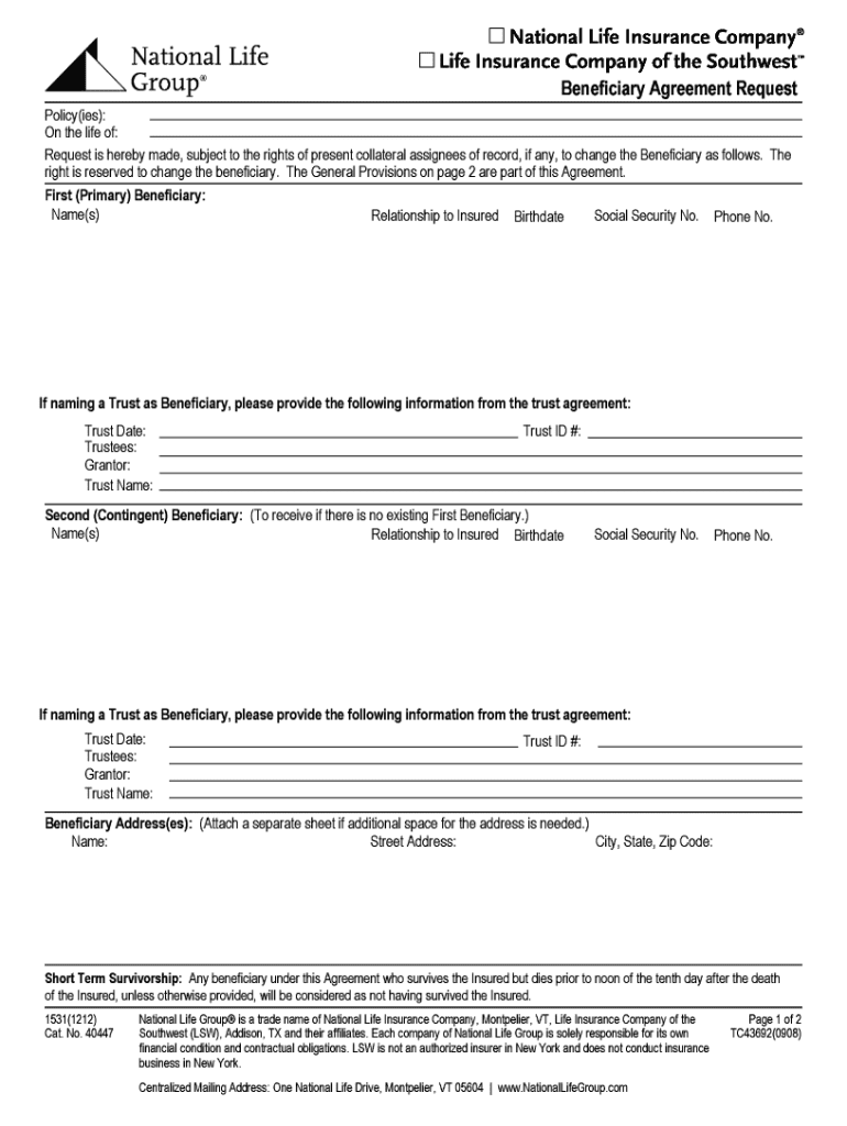 Jackson National Life Insurance Beneficiary Change Form Fill Out 