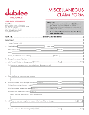 Jubilee Insurance Claim Form Fill And Sign Printable Template Online