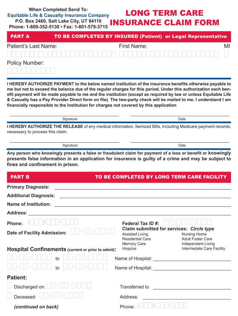 LTC Claim Form Equitable Life Casualty Fill And Sign Printable 