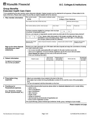 Manulife Claim Form Fill And Sign Printable Template Online