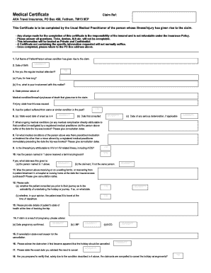 Medical Certificate AXA Travel Insurance Claim Ref PO Box Fill 