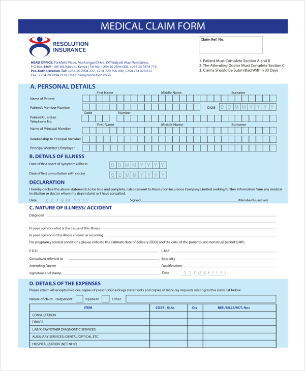 Medical Claim Form Sample