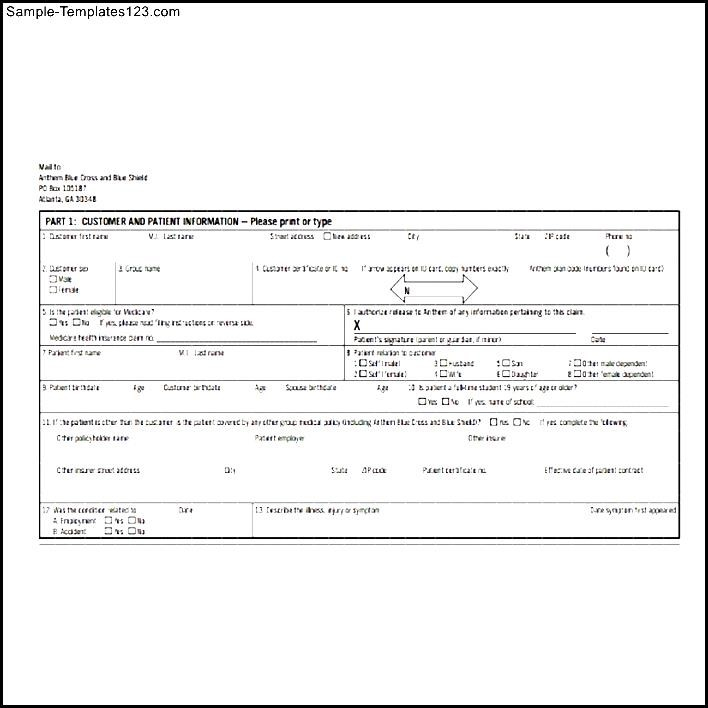 Medical Claim Form Standard Sample Templates