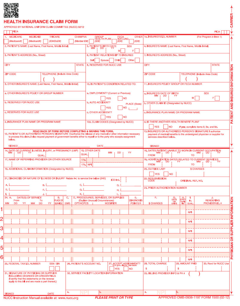 Medical Claim Form Templates Free Printable