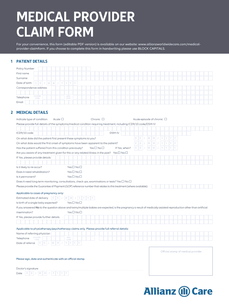 Medical Provider Claim Form Canadian Medical Fill Out And Sign 