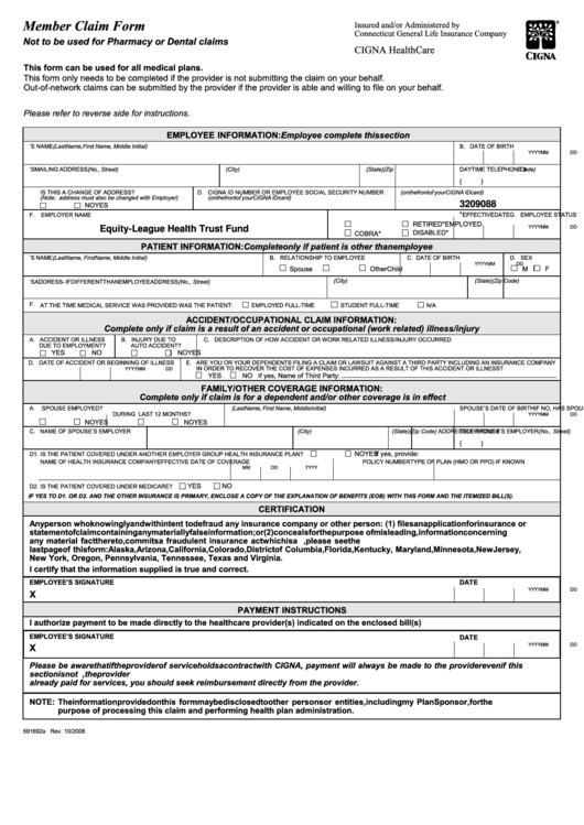 Member Claim Form Cigna Healthcare Printable Pdf Download