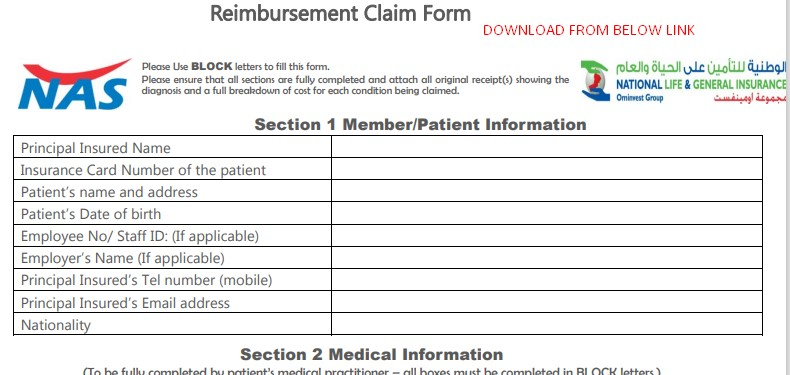 NAS Reimbursement Claim Form How To Fill UAE INSURE