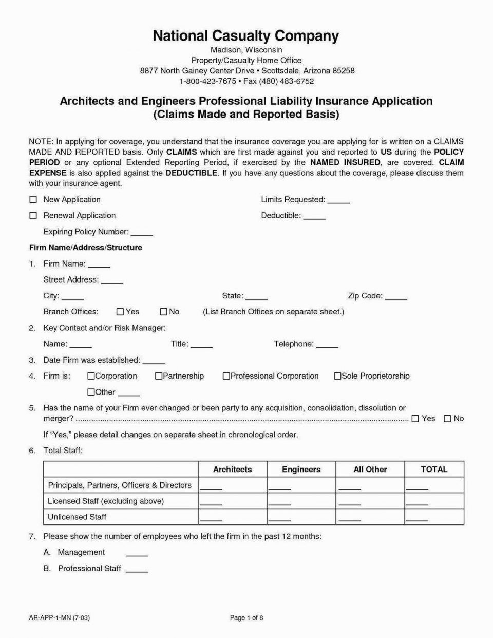 National Insurance Claim Form B