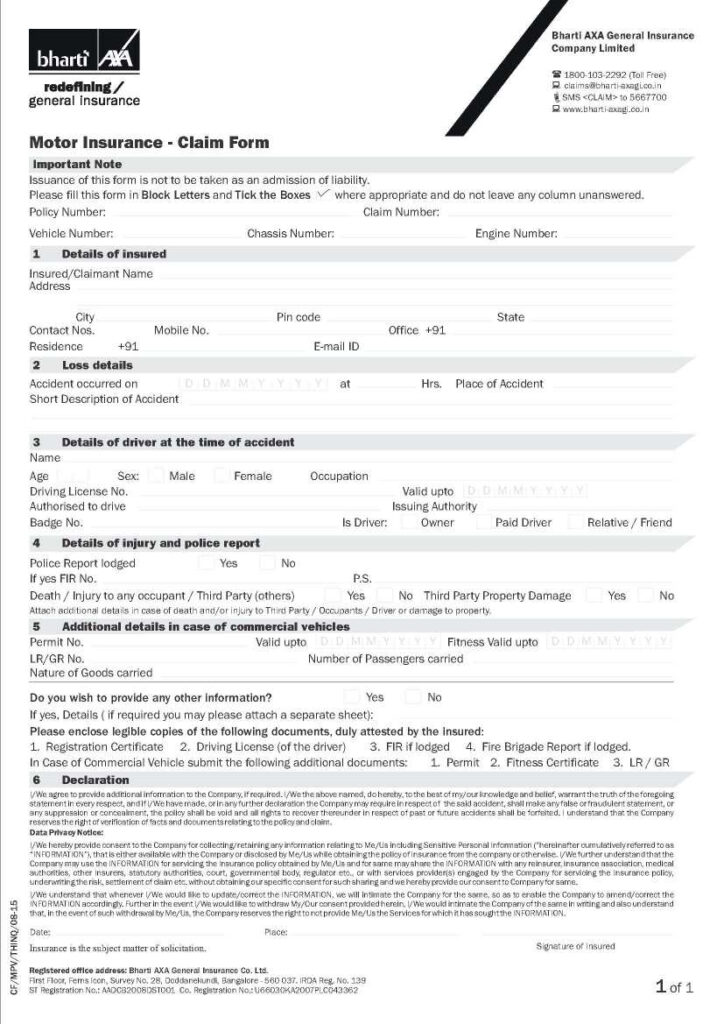 National Insurance Claim Form Scribd India