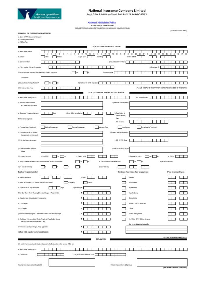 National Insurance Claim Form Scribd India