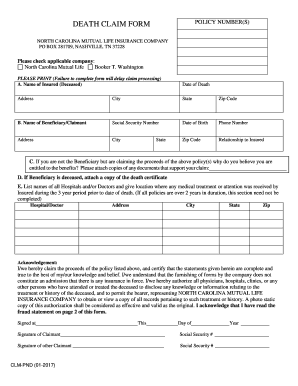 North Carolina Mutual Life Insurance Company Claim Form Fill Online 