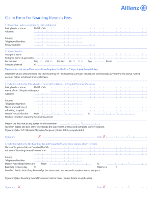 Pet Insurance Boarding Kennel Fees Claim Form Allianz Insurance