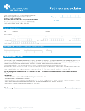 Pet Insurance Claim Form Templates PdfFiller