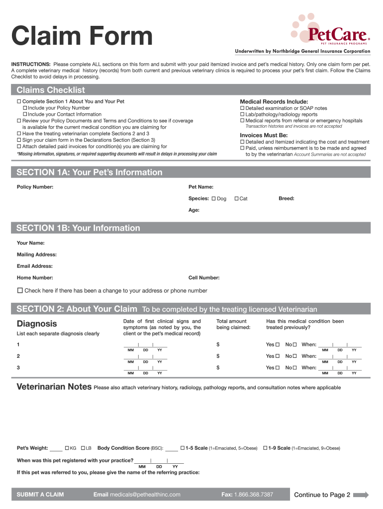 PetCare Claim Form Fill And Sign Printable Template Online US Legal 