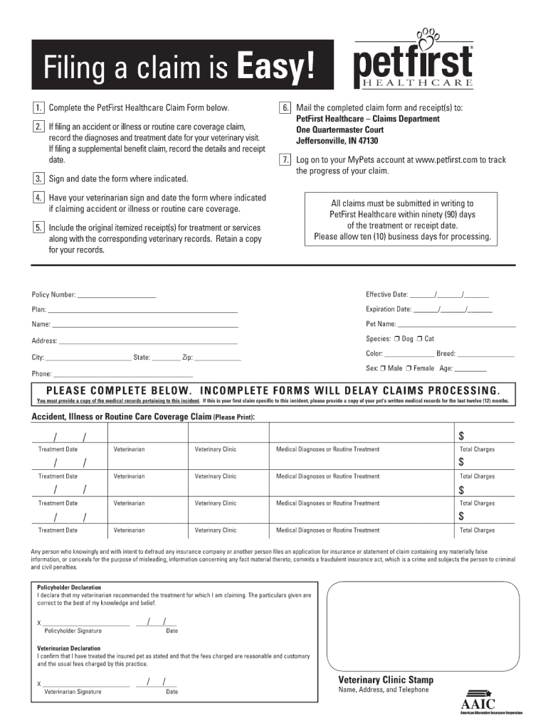 Petfirst Claim Form Fill Online Printable Fillable Blank PdfFiller